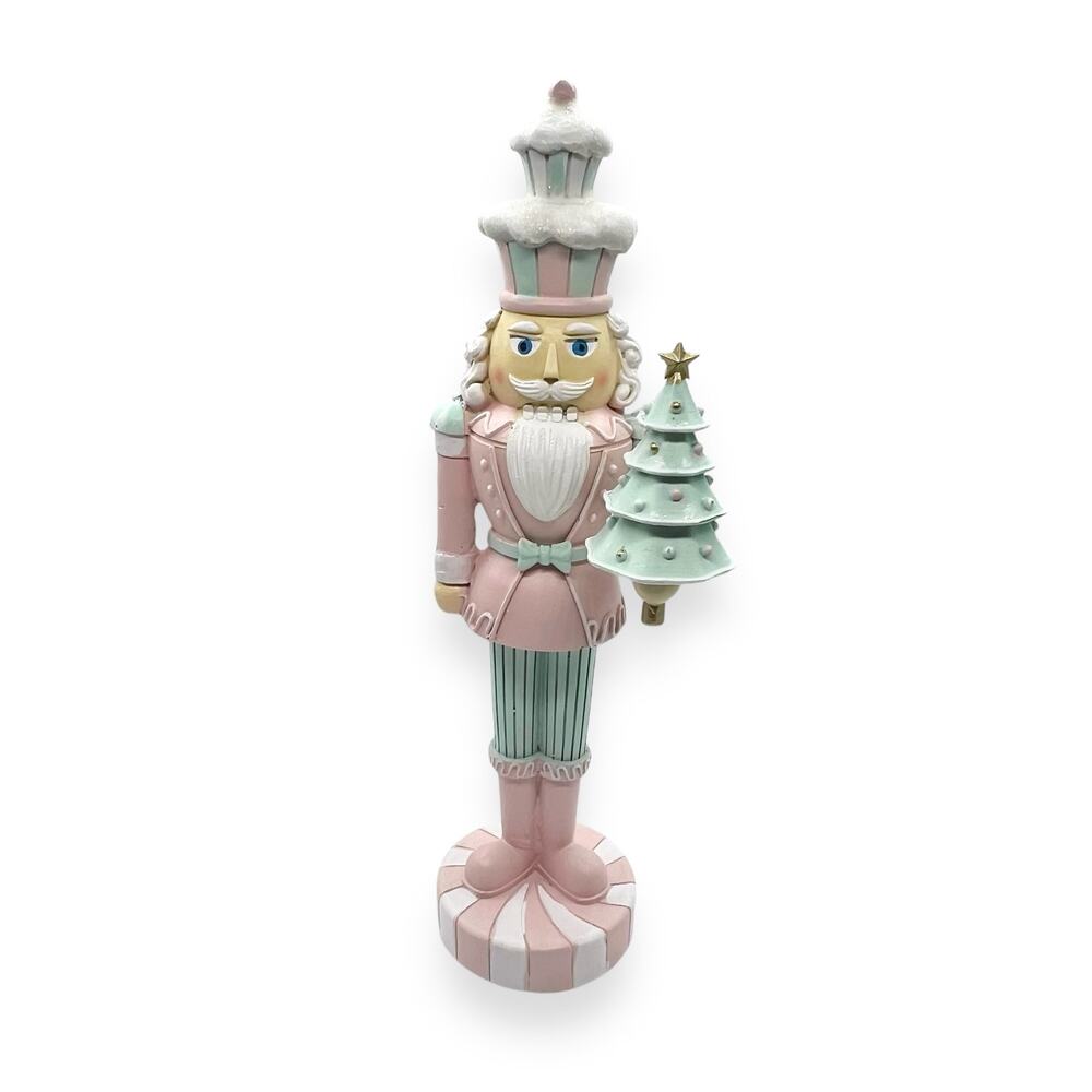 NWT 12” Pastel Nutcracker Santa Holding Tree - Holiday Décor